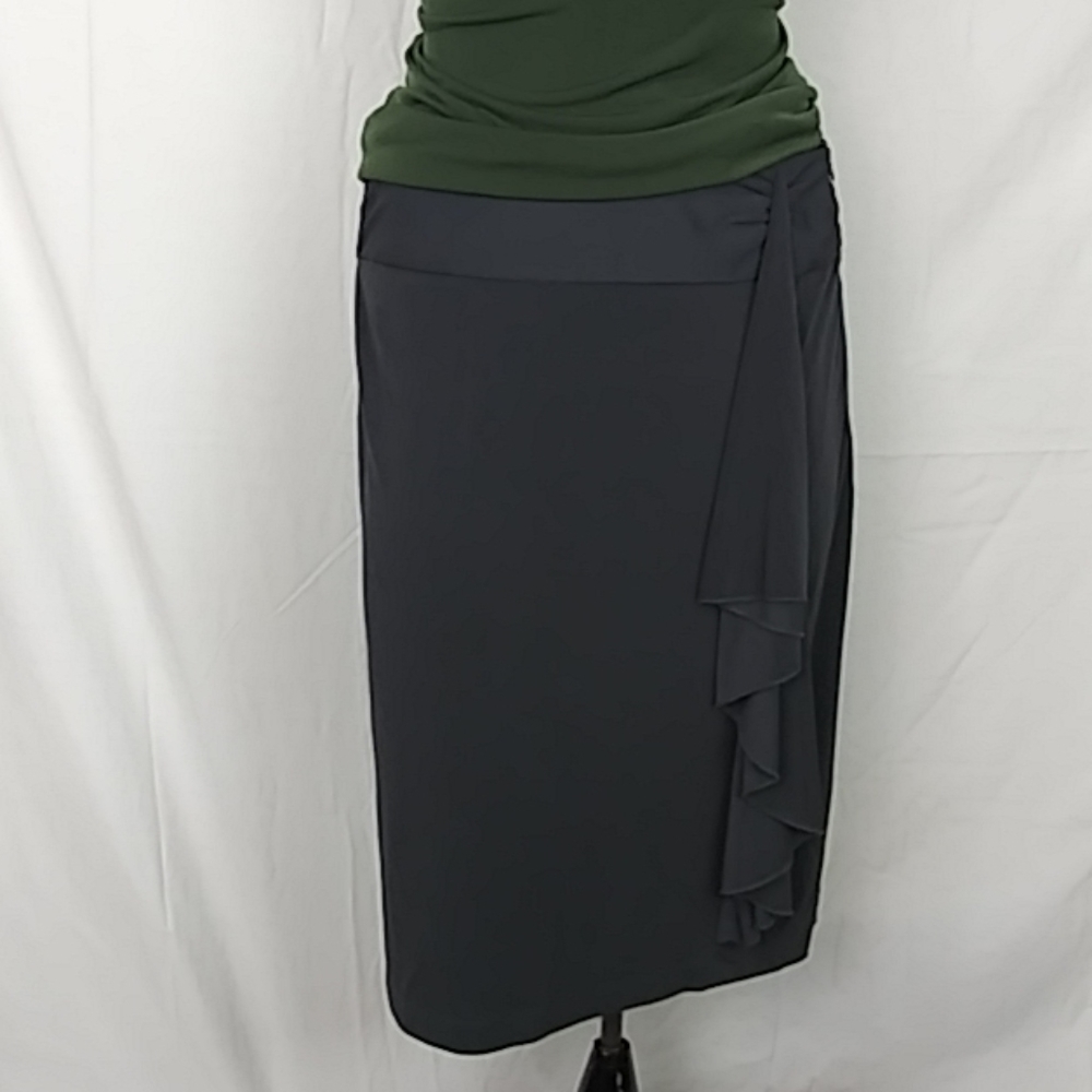 GRACE gray waterfall detail midi slinky skirt L